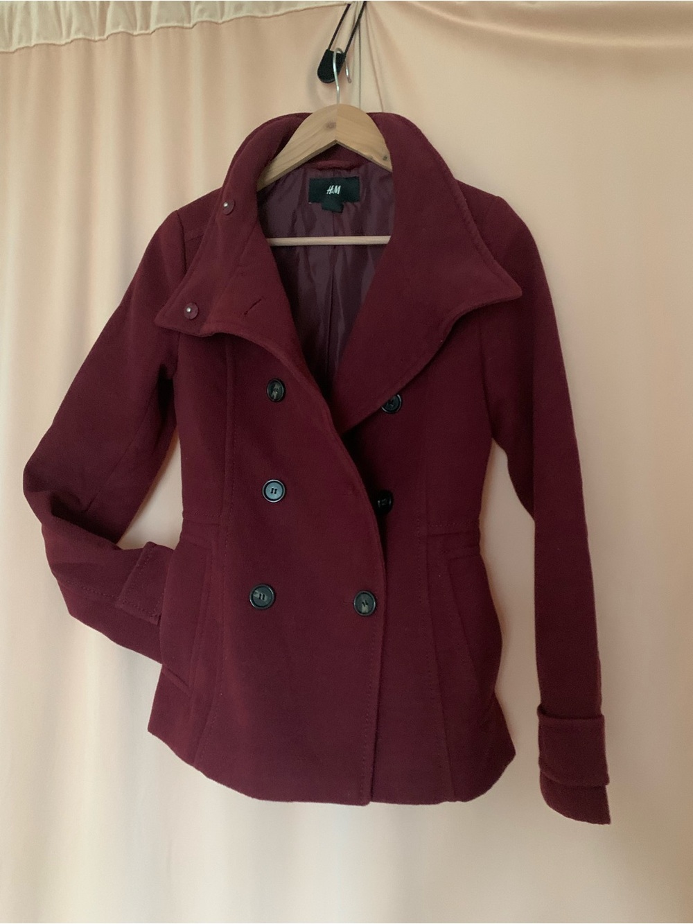 H&M Women's Double-Breasted Peacoat in Wine